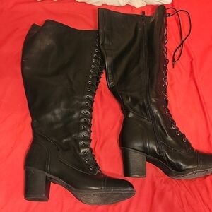 Black Knee-High Lace-Up Boots